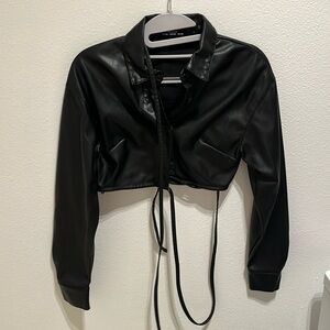 Bershka black faux leather top size XS